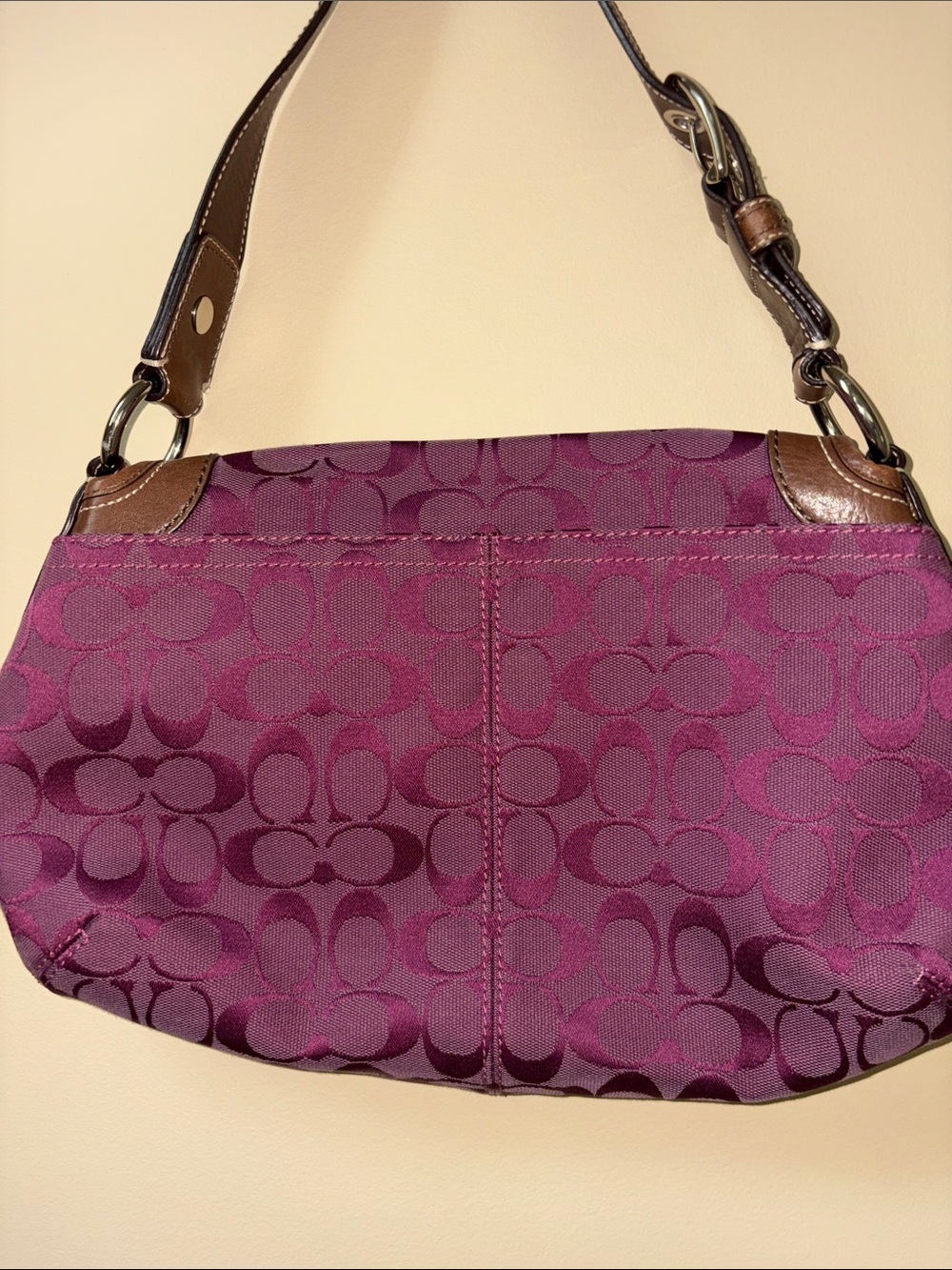 Coach Plum Signature Canvas Shoulder Bag with Brown Leather Trim - Picture 4 of 5